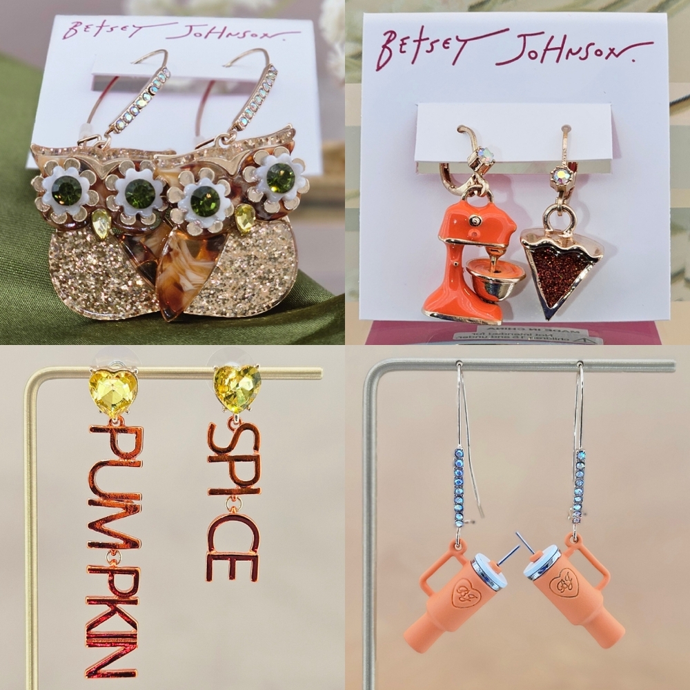 BUNDLE 4 Pairs Betsey Johnson Earrings Fall Gifts Orange Thanksgiving Halloween